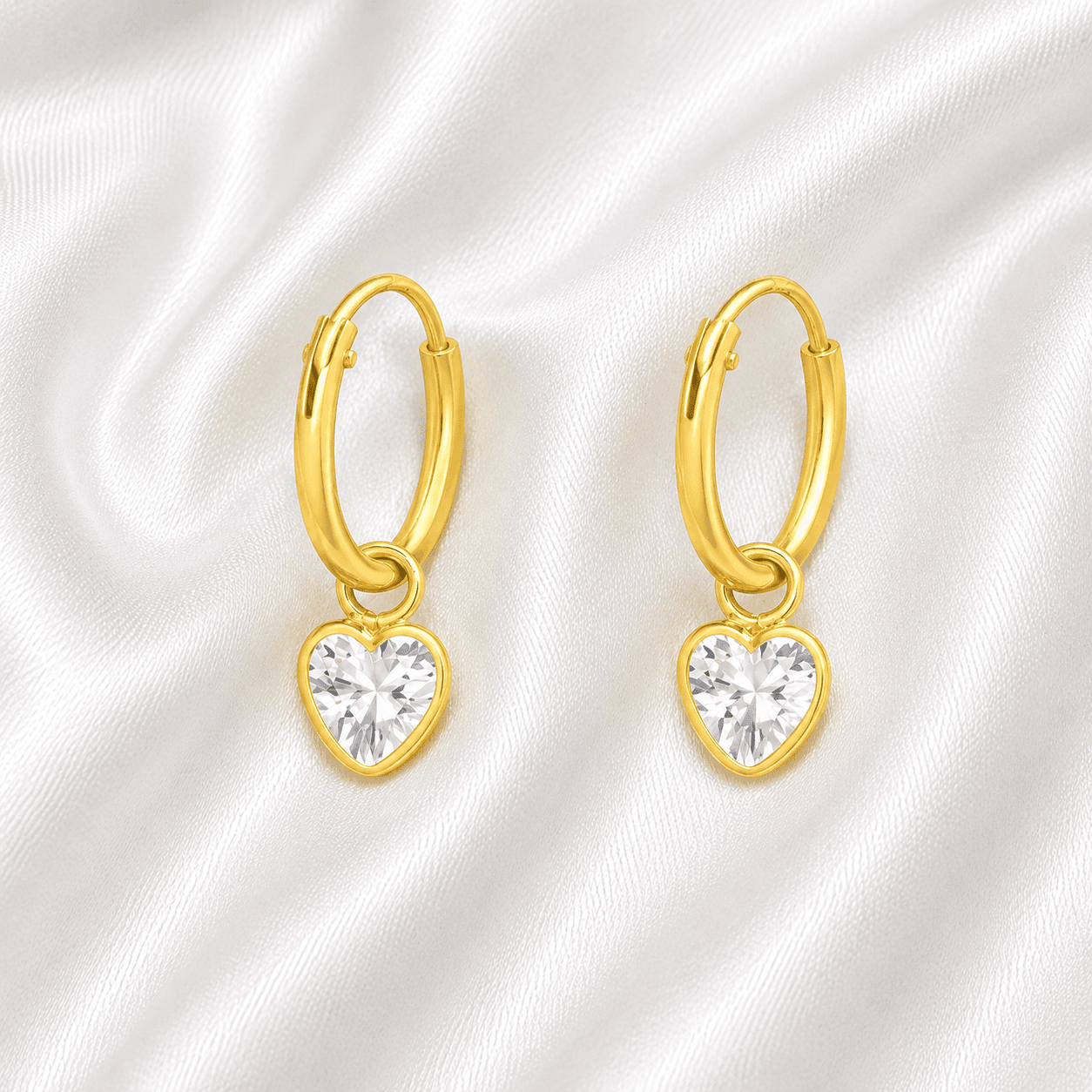 Pendientes en Plata 925 — Corazón Colgante · Cristal · Dorado