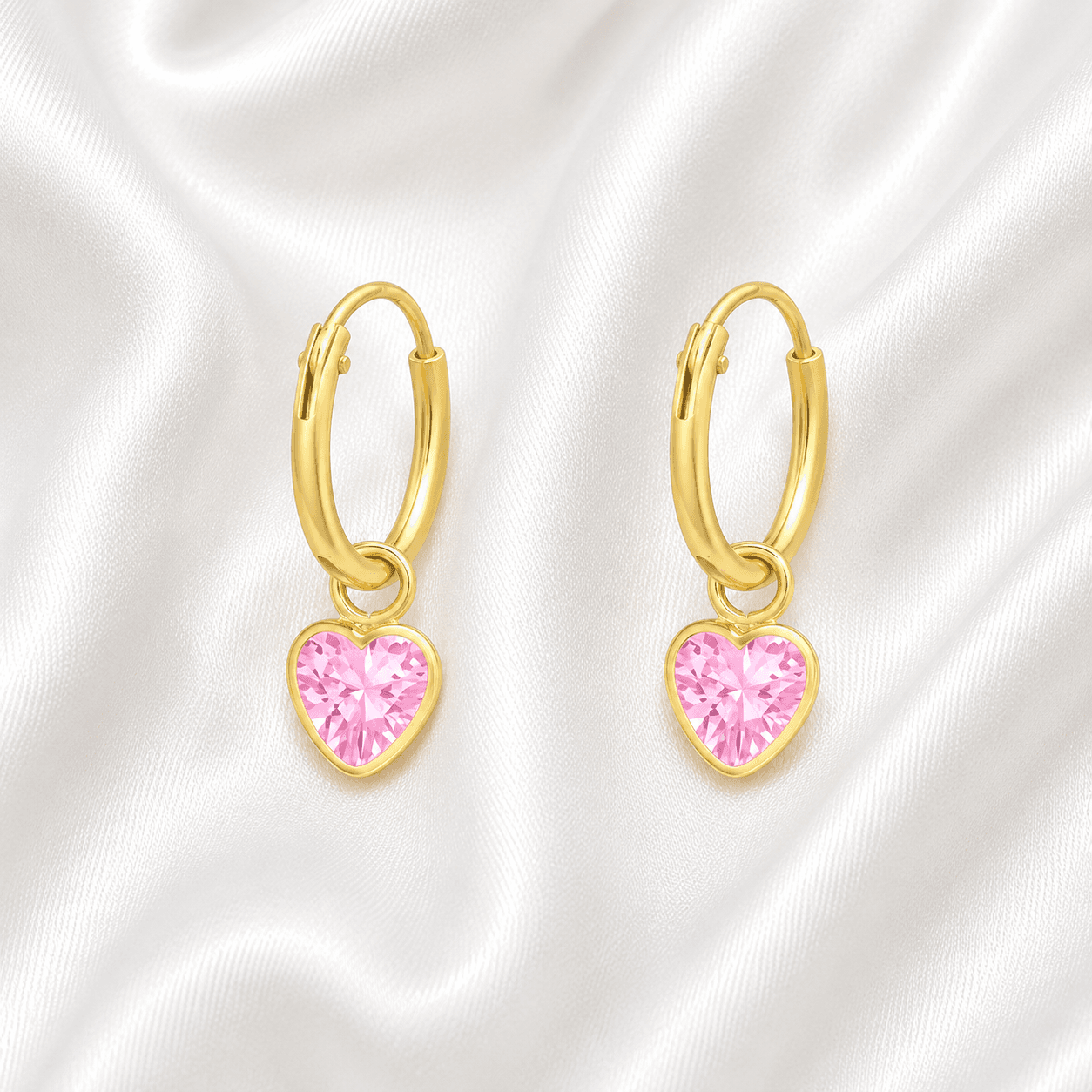 Brincos em Prata 925 — Coração Pendente · Rosa · Dourado